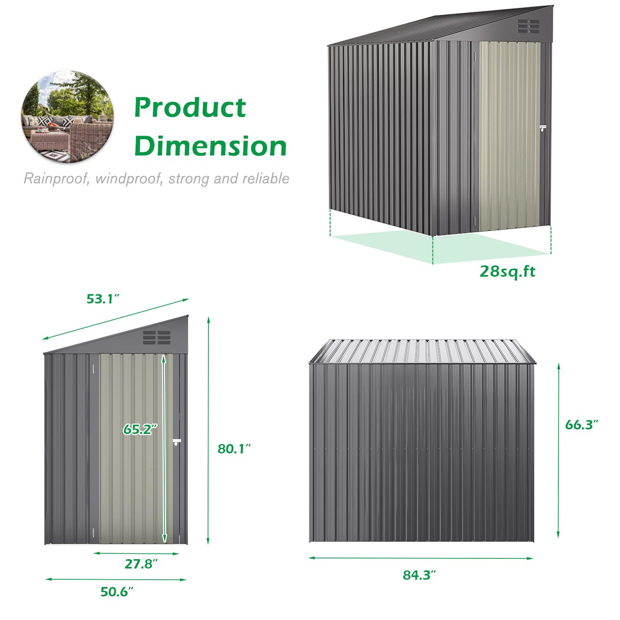 AECOJOY 4' x 6' Lean to Shed, Small Metal Outdoor Storage Shed, Wall Side Sheds & Outdoor Storage Cabinet Clearance, Bike Shed for Garden, Backyard and Outdoor Use in Dark Grey AECOJOY