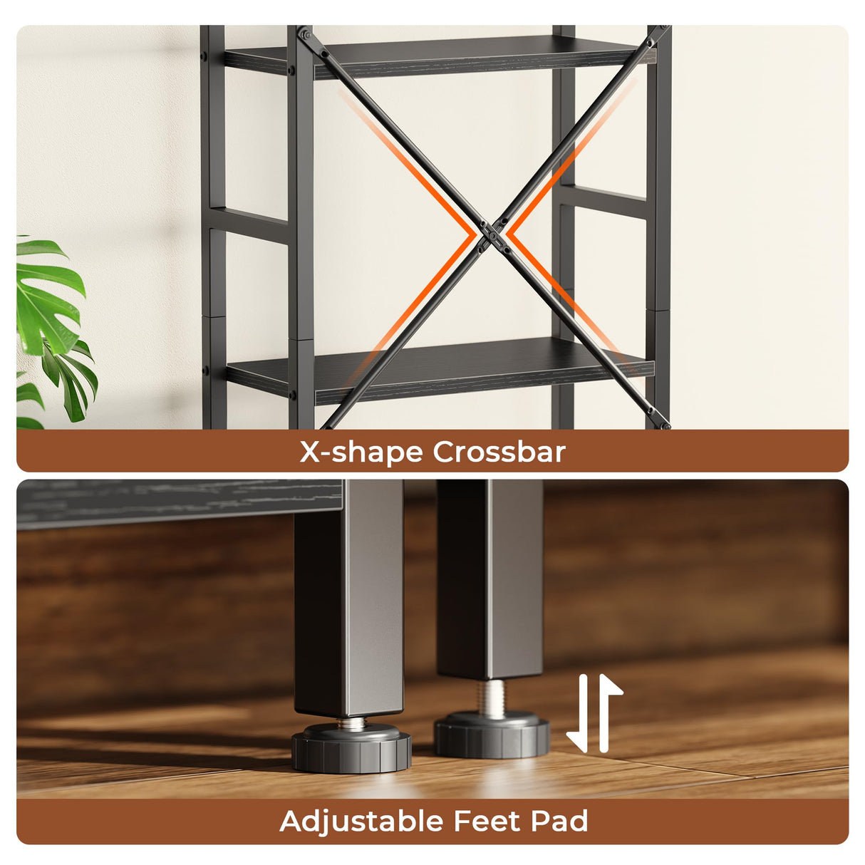 SUPERJARE Triple 5 Tier Bookshelf, Bookcase with 14 Open Display Shelves, Wide Book Shelf Book Case for Home & Office, Black SUPERJARE