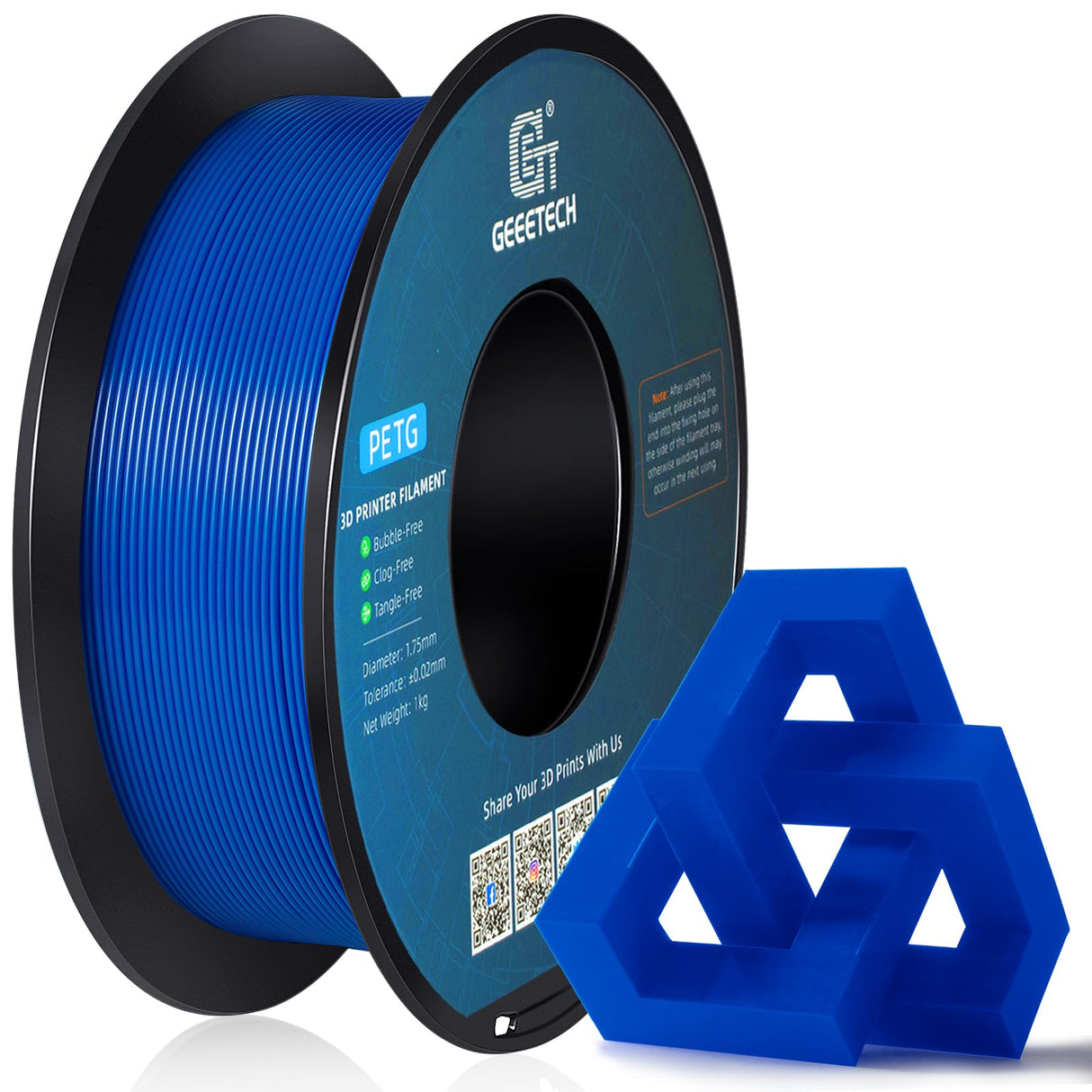 Geeetech PETG Filament 1.75mm, Upgraded High-Toughness 3D Printer Filament - 1 KG (2.2 LBS) Spool, ±0.02mm Accuracy, Neatly Wound Durable, Non-Clogging & Non-Stringing, Fits Most FDM Printers (Blue) Geeetech
