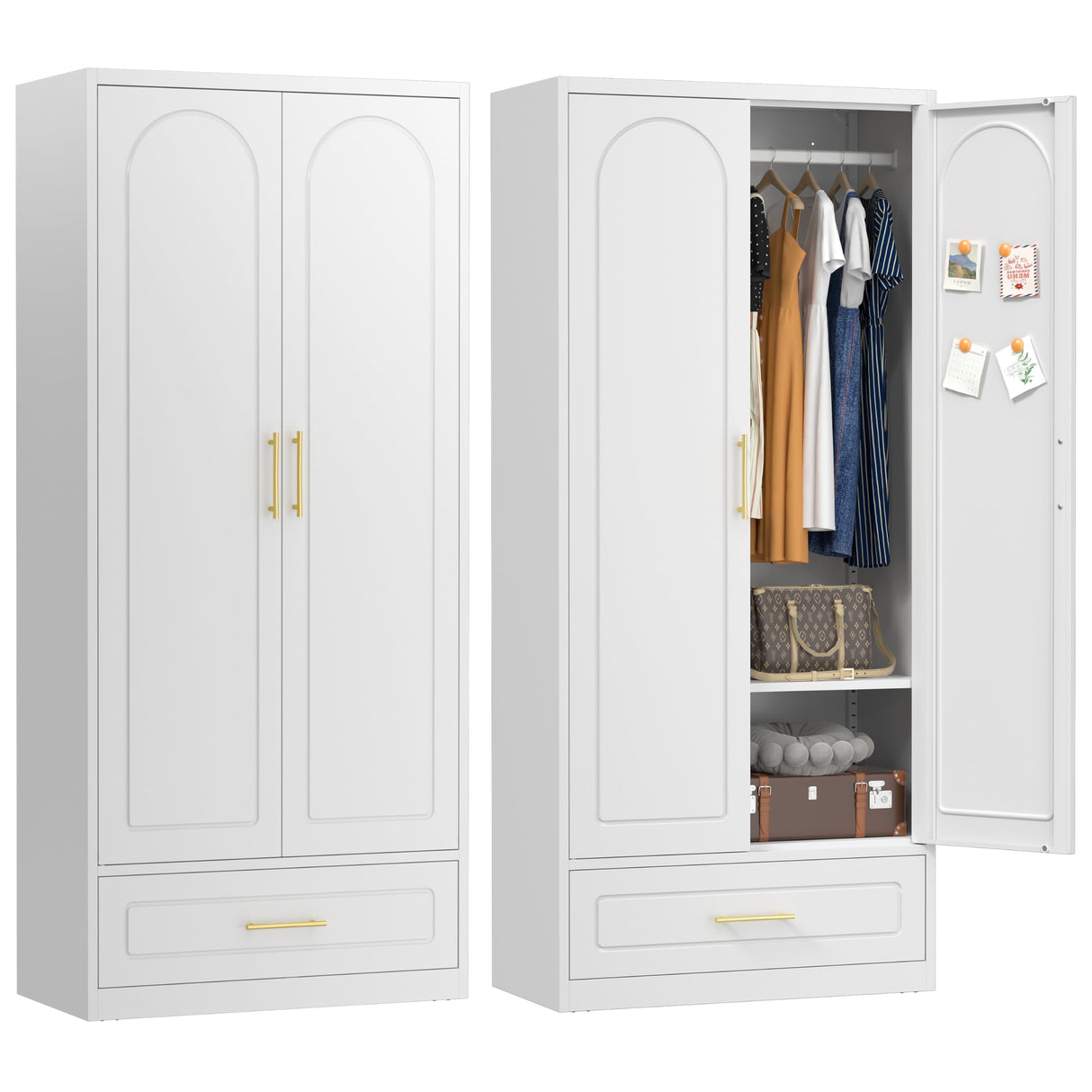 UNICOLY Armoire Wardrobe Closet with Doors, 71'' Wardrobe Cabinet with Hanging Rod, Metal Closet with 2 Adjustable Shelves for Bedroom School, Employee, Gym, Armarios De Ropa para Dormitorio, White UNICOLY