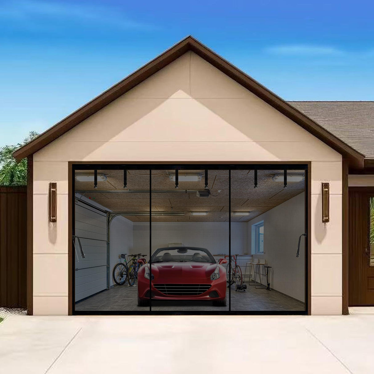 Magnetic Garage Door Screen for 16-22ft 2 3 Car Doors Durable Fiberglass Heavy Duty Mesh Garage Door Net, Pets Friendly Retractable Carport Garage Patio Porch RV Screen Curtain (Black, for 17x7ft) YXAZCM
