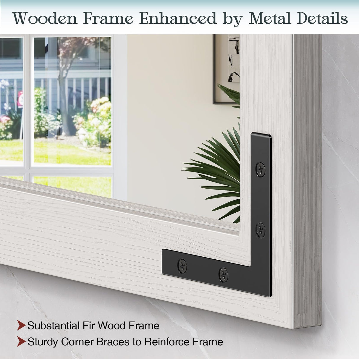 Mestikits Farmhouse Mirror 41x26 Inch, White Rustic Bathroom Mirror, Vanity Wood Framed Rectangular Wall Decor Mirrors for Entryway, Living Room, Bedroom Mestikits