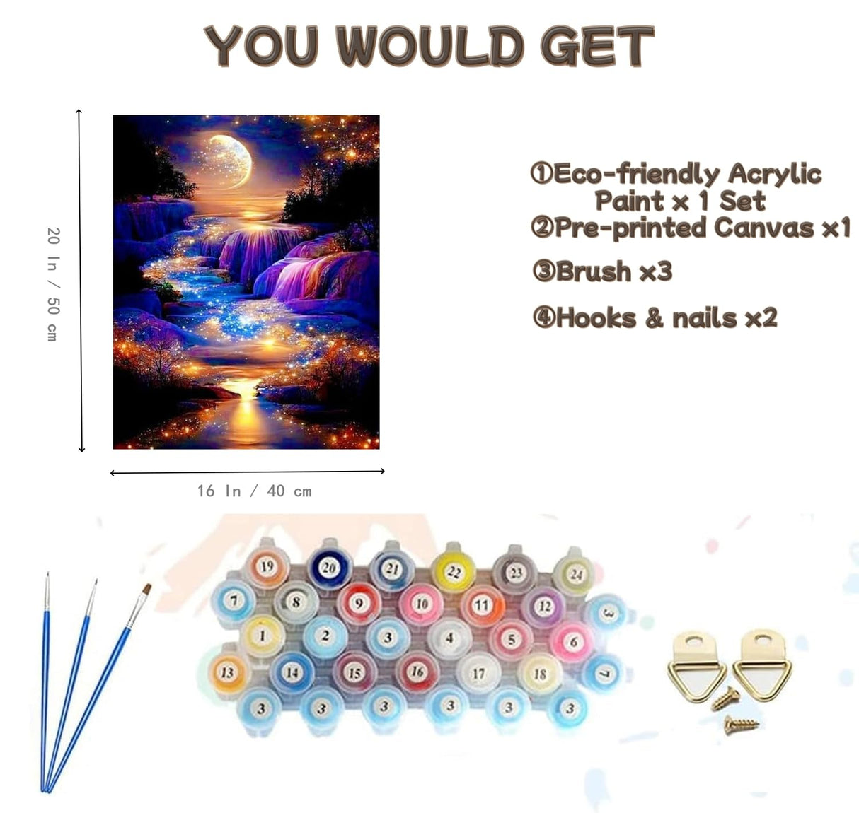 EPLUUM Waterfall Paint by Numbers Kit for Adults Canvas Moon Adult Paint by Numbers for Adults Mountains Painting by Numbers for Adult Paint by Number for Gift Home Wall Decor (16x20 inch) Generic