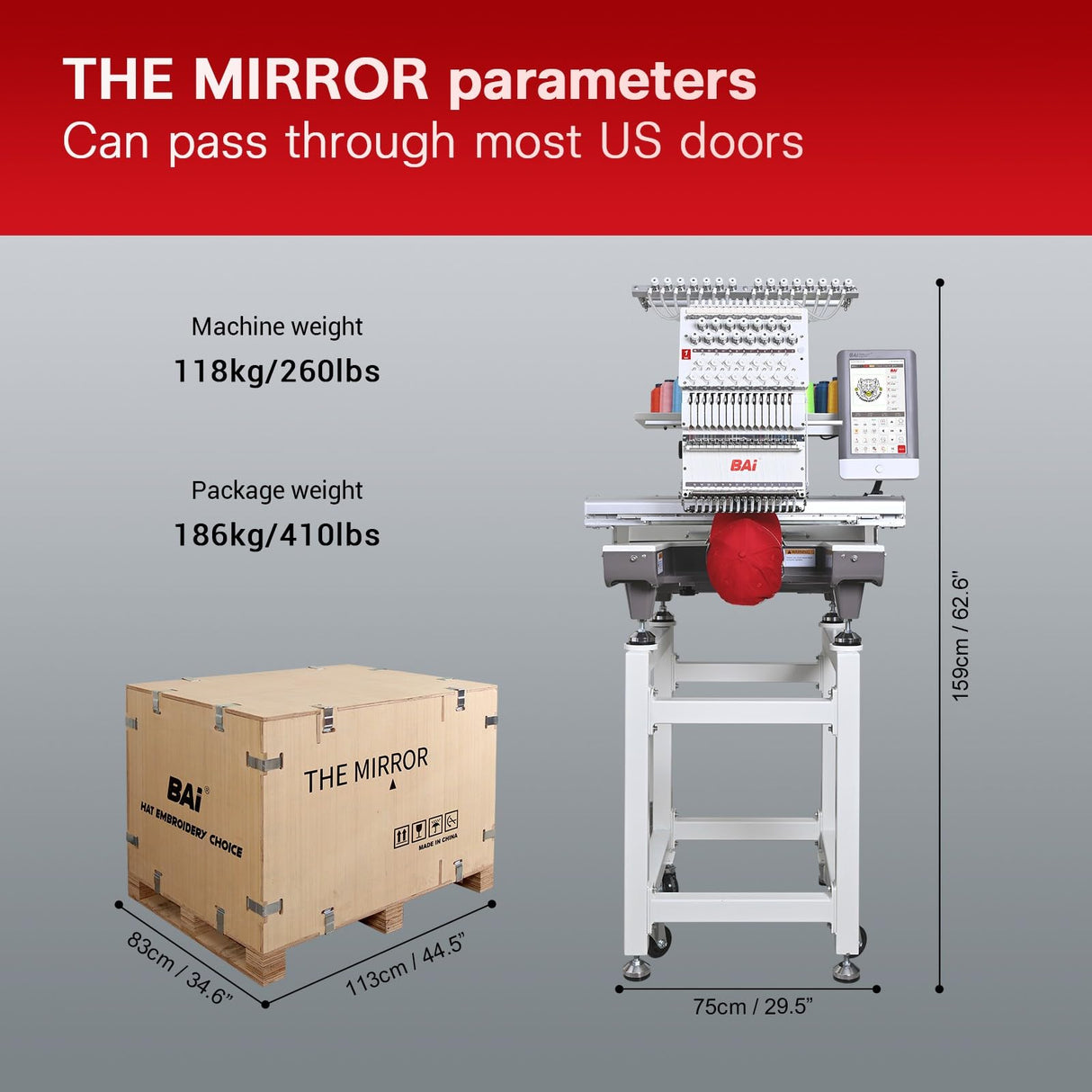 BAi The Mirror Embroidery Machine 20x14" Embroidery Area with 15 Needles,1200spm Max Speed Multi Needle Commercial Embroidery Machine for 3D Hats Clothing,Wifi Available 10" Touch Screen BAi