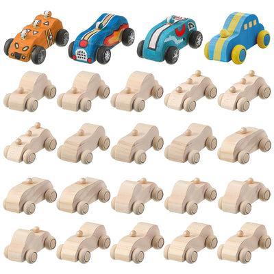 24 Pieces DIY Wood Car Toys Unfinished Wooden Cars Toys Wooden Painting Blocks Crafts Kits for Christmas School Students Home Activities Craft Projects Easy Woodworking and Family Time Set