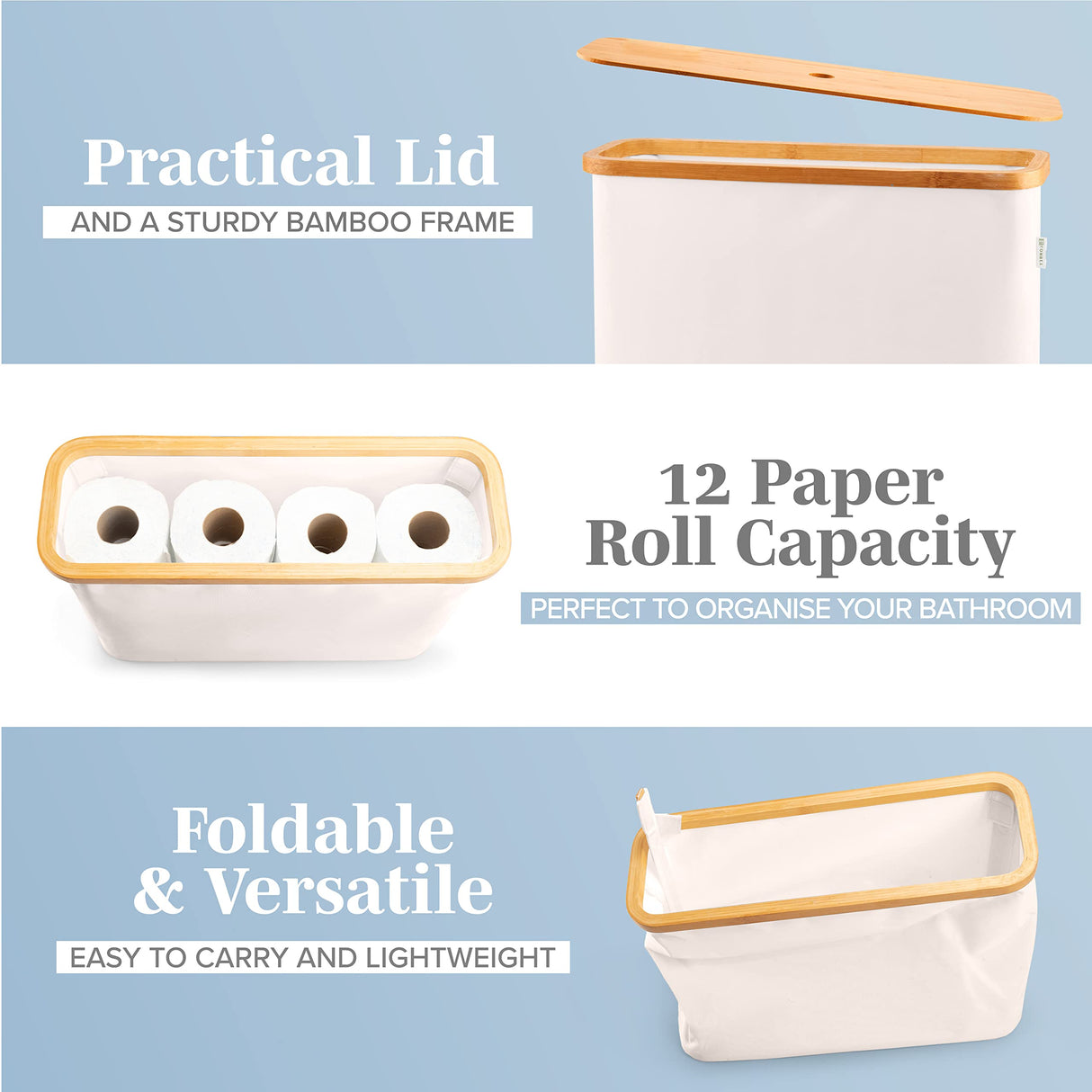 Lonbet - Toilet Paper Basket - Toilet Paper Storage - The Ultimate Bathroom Organizer - Bamboo Storage Basket, Toilet Paper Organizer Basket, Bathroom Accessories Holder - Toilet Paper Bin Lonbet