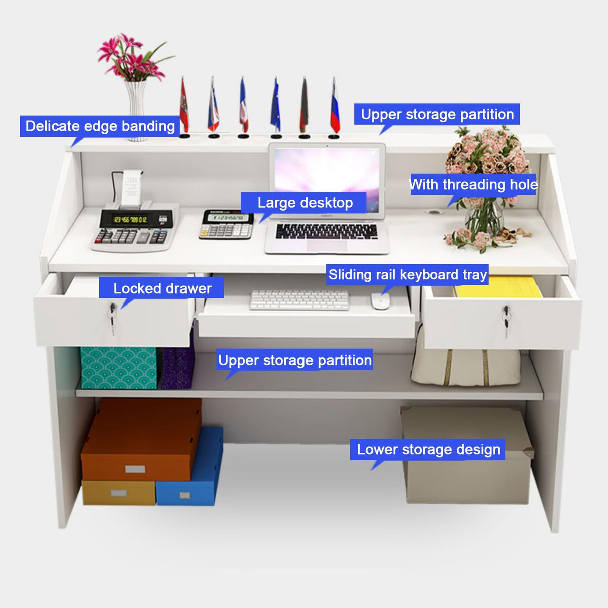 ZXCASDF Modern Reception Desk,Retail Checkout Counter Desk Receptionist Table,Front Office Desk,Front Desk with Cable Grommets,Salon Reception Desk,mostrador para negocio(B,60 * 38cm/23.6 * 15in) ZXCASDF