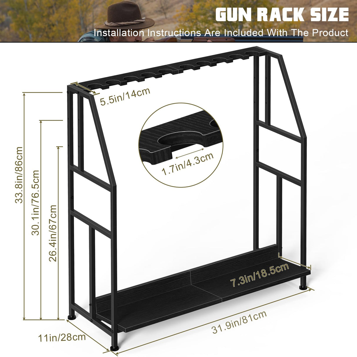 Gun Racks,Wooden Indoor Rifle Racks,Floor Standing Shotgun Rack Indoor, Gun Display Rack Storage Holder for Home or Garage Gun Storage Black - Holds up to 10 Long Guns Shinoske