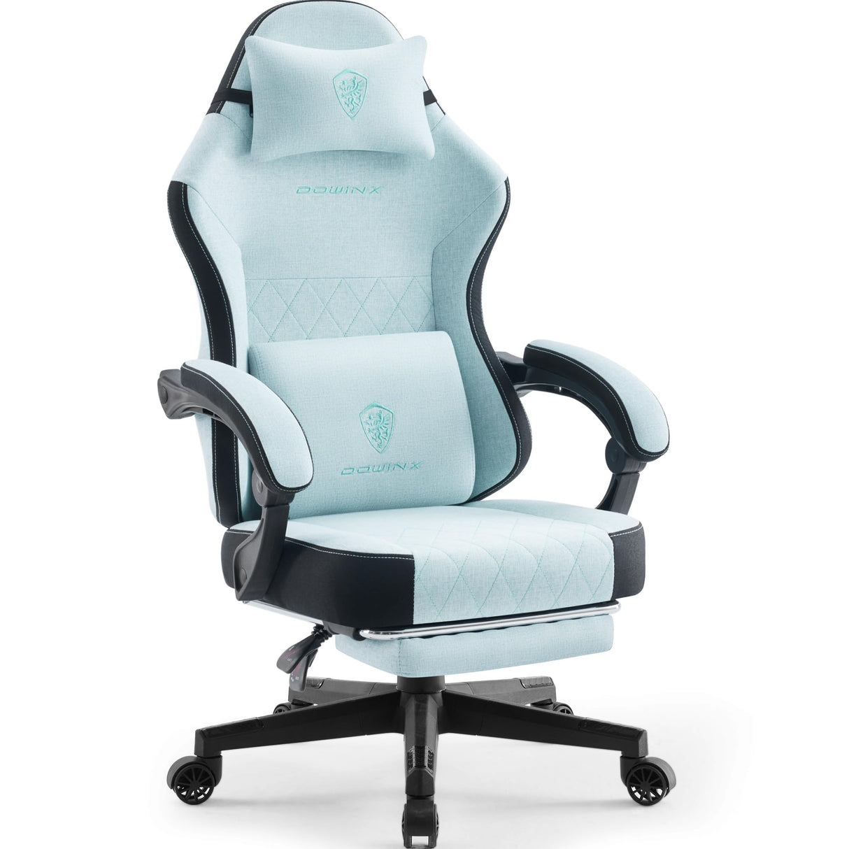 Dowinx Gaming Chair Fabric with Pocket Spring Cushion, High Back Ergonomic Computer Chair with Footrest for Adults, Massage Lumbar Support Swivel Game Chair for Office Gaming 300LBS, Aqua Dowinx