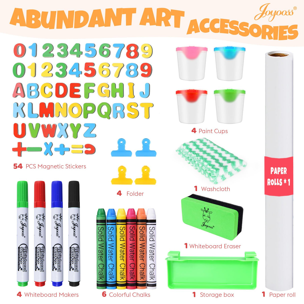 JOYOOSS Kids Wooden Easel with Paper Roll - Adjustable Magnetic Double Sided Drawing Board Whiteboard & Chalkboard Dry Easel Board,Children Art Easel for 3~12 Years Kids Boys Girls Painting Drawing Joyooss