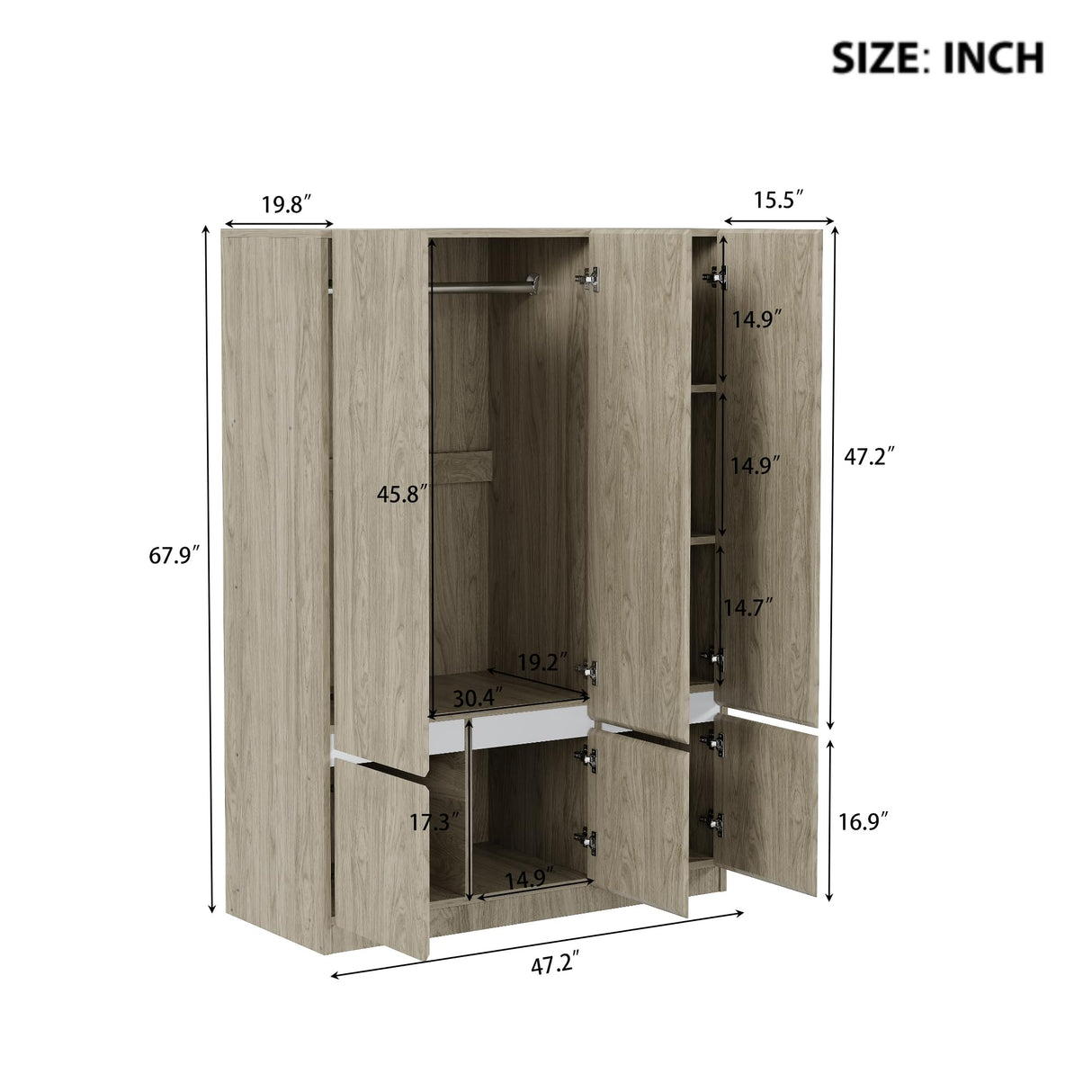 Merax 6-Doors Wooden Wardrobe Closet Storage Shelves and Hanging Rail for Clothes for Bedroom Organizer, Nature Merax