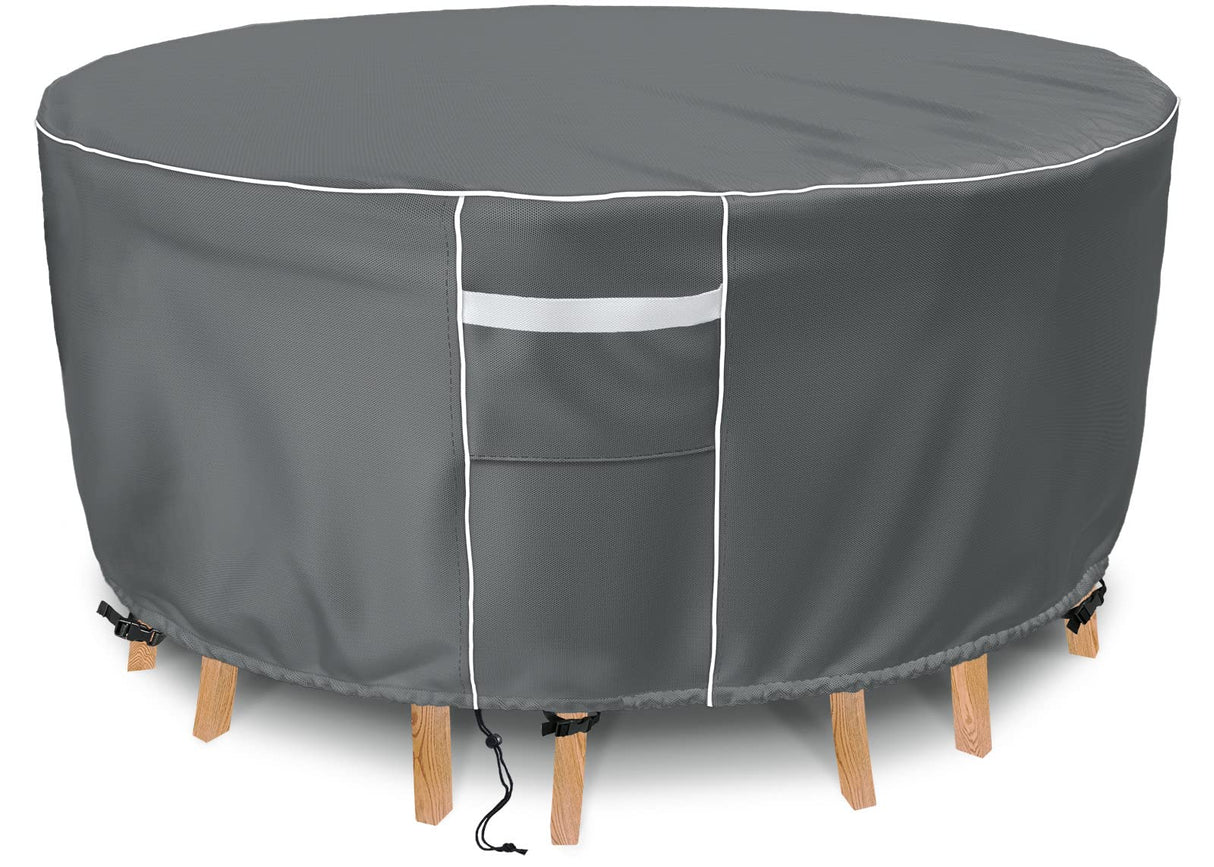 Gasadar Patio Furniture Covers, Round Outdoor Furniture Cover Waterproof, 600D Heavy Duty, 62" Dia x 28" H Round Patio Table Cover, Outdoor Cover for Patio Furniture Table and Chairs Set -Grey Gasadar