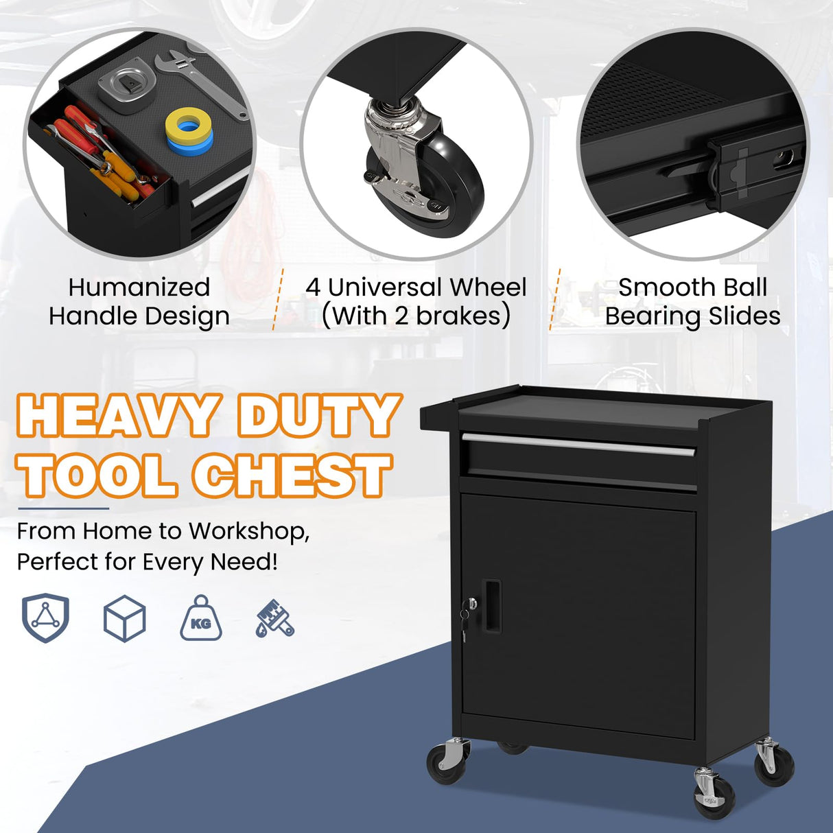 Tool Chest, 5-Drawer Rolling Tool Chest with Detachable Top Tool Box, Tool Box with Wheels, Metal Tool Cart for Garage Warehouse Workshop (Black) Xalvora