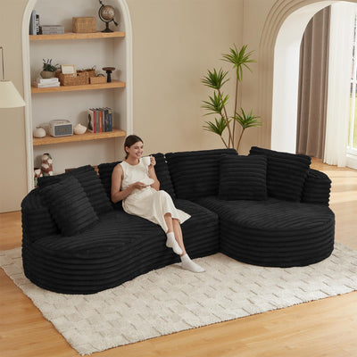 Tabaray 120.9'' Minimalist Curved Sofa, Boneless Modular Sectional Sofa, Cloud Corduroy L-Shaped Couch with Right Chaise, Modern Floor Couches for Living Room, Apartment, No Assembly Required, Black