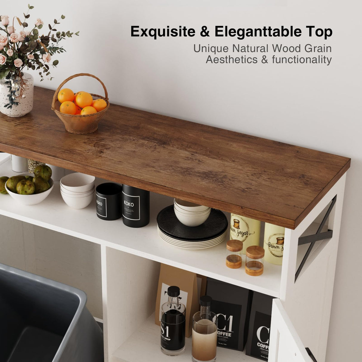 Befrases Tilt Out Trash Can Cabinet for 13 * 1 Gallon Trash Can, Farmhouse Kitchen Island Cabinet with Adjustable Shelf for Hidden Laundry Basket, Dog Proof Garbage Can for Dining Living Room, White Befrases