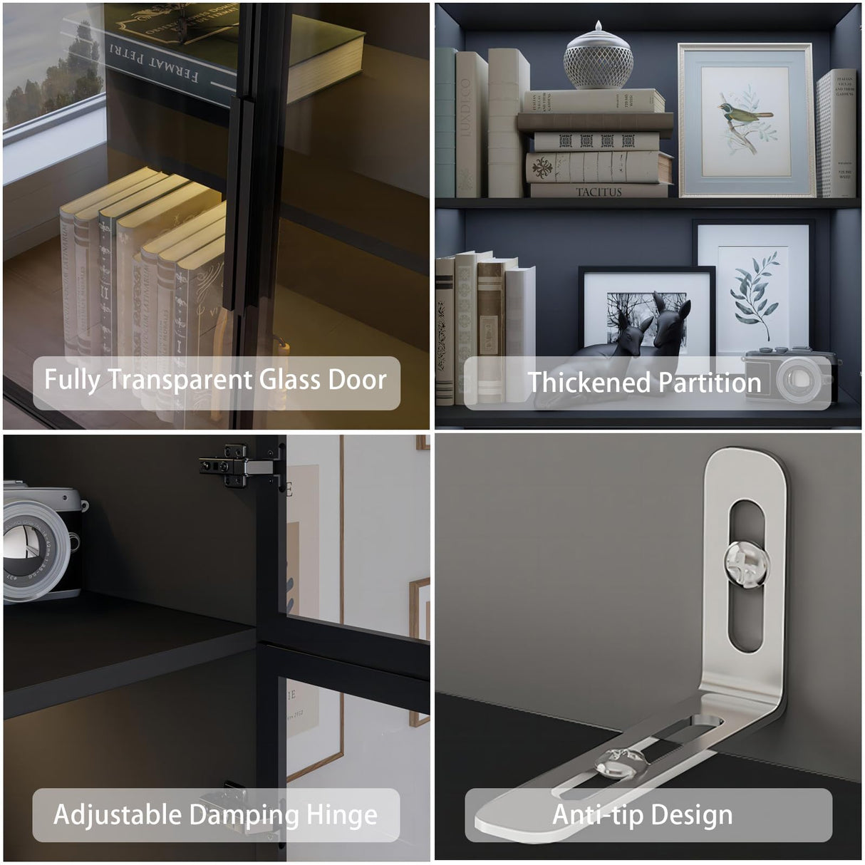 Bobve 5-Tier Elegant Glass Display Cabinet with 4 Doors for Collectibles and Books, 78.7" Tall Bobve