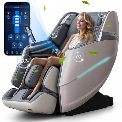 HealthRelife 4D Massage Chair Full Body Zero Gravity Recliner - 55“ SL-Track,20 Auto Modes,11 Massage Technique,40 Airbags Massage,with Yoga Stretch,APP Control,Negative Oxygen lons(Grey)