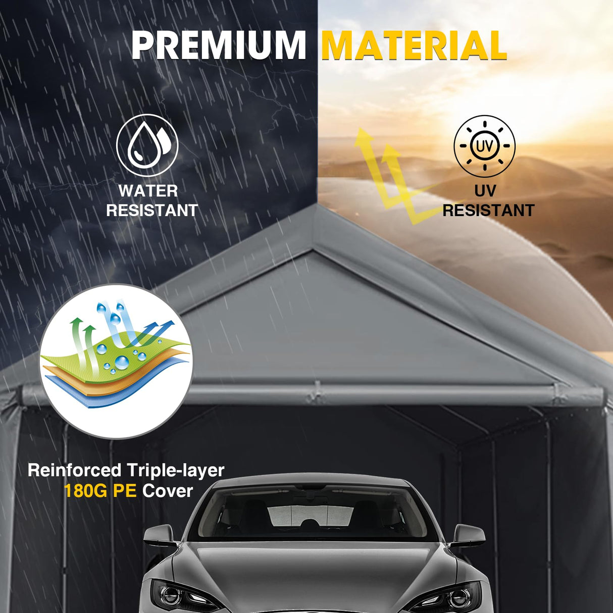 10×20 Carport Portable Carport Garage Heavy Duty with Sidewalls, Reinforeced Metal Frame, Waterproof Carport Canopy for Party Boat Cars and Storage (Grey) gaildon