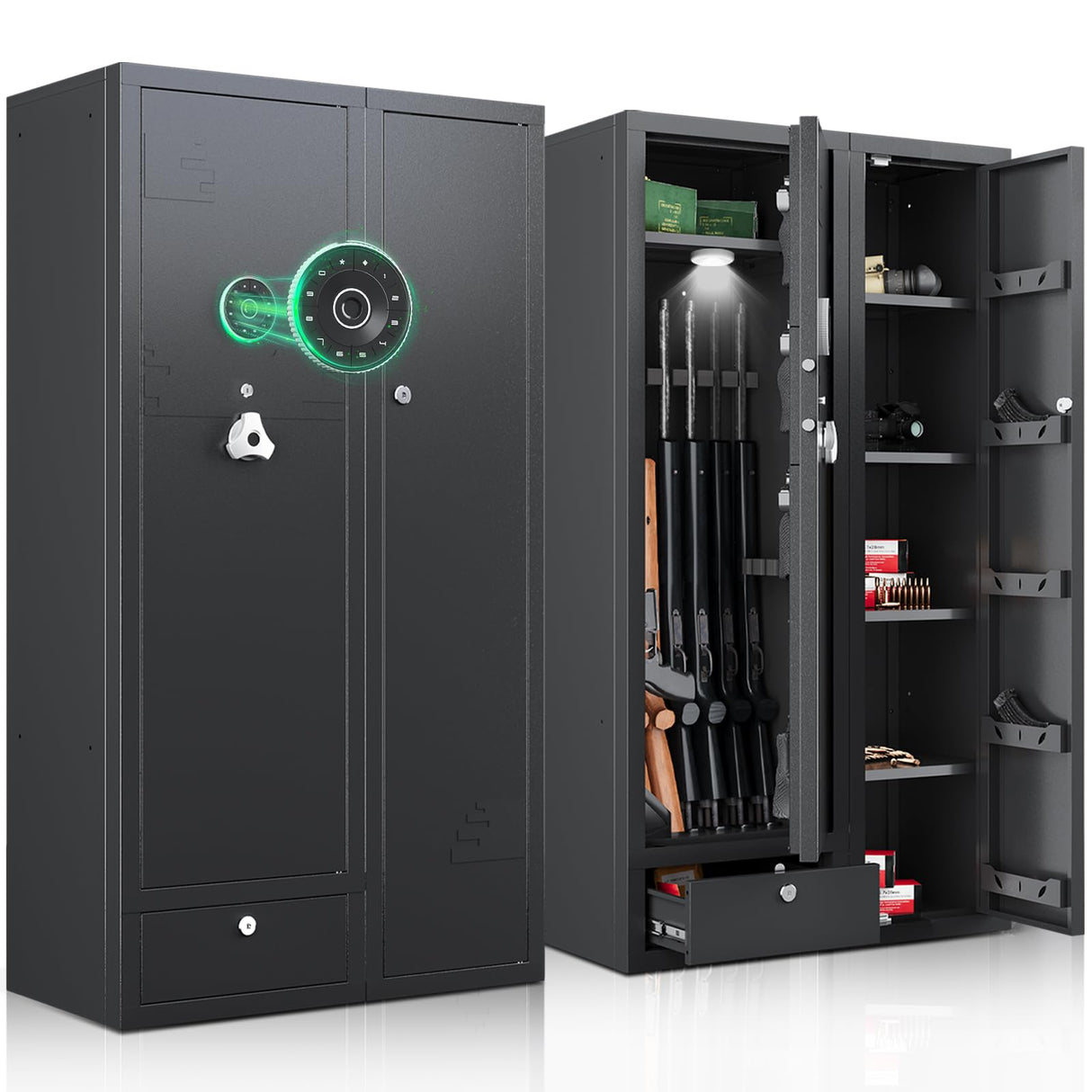 KAER 15-18 Gun Safe,Gun Safes for Rifles and Pistols,Rifle Safe,Gun Cabinet,Gun Safes for Home,Gun Safe for Rifles with Digital Keypad,Drawer,Removable Shelf (Unassembled) KAER