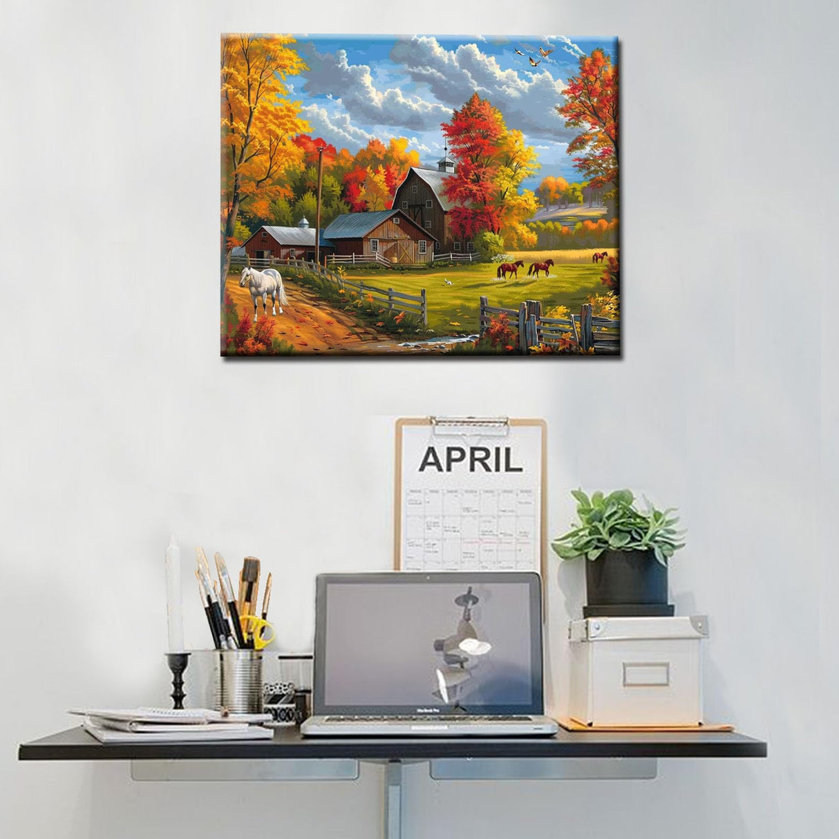 America Farm Digital Paint by Number Kits 16 x 20inch Canvas Autumn Forest DIY Oil Painting for Kids, Students, Adults Beginner with Brushes & Acrylic Pigment - Animal Horse Gifts(Without Frame) Tucocoo