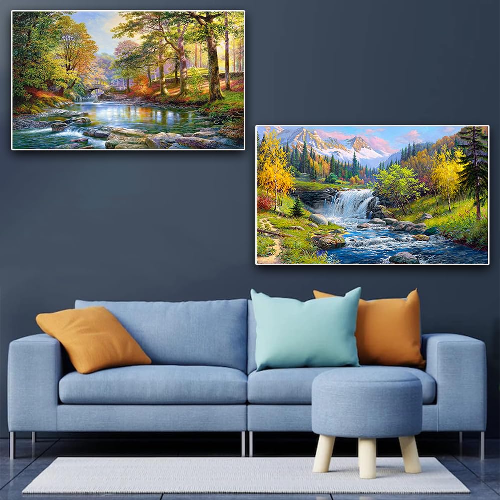 2 Pack Diamond Painting Kits,Large 5D DIY Landscape Diamond Painting Kits for Adults,DIY Full Drill Crystal Rhinestone Arts and Crafts,Lake Gem Art Painting with Diamond Home Wall Decor (28X16inch) OFRKE