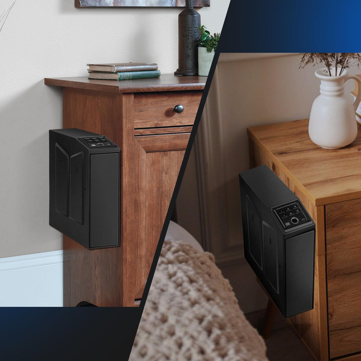 1DOT2 Gun Safe, Biometric Pistol Safe Nightstand, Quick Access Sliding Door Handgun Safes and Gun Lock Box for Home, Car, Truck, Bedside 3-Ways unlock Safe Fingerprint, Digital Key,Interior Lights 1DOT2