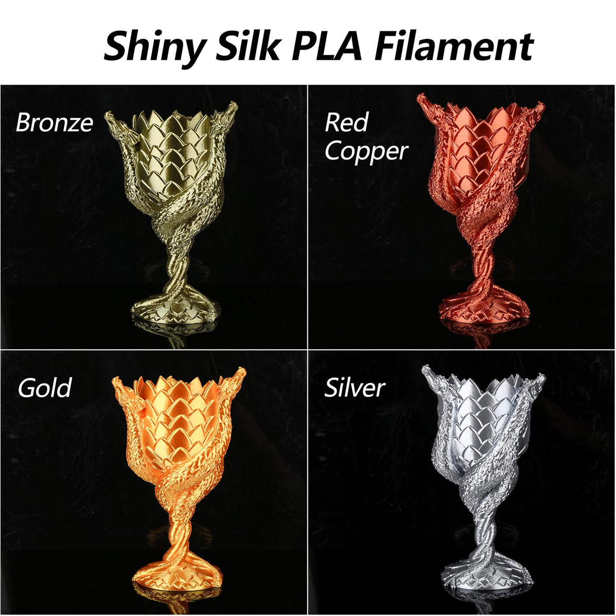AMOLEN PLA 3D Printer Filament,PLA Filament 1.75mm,Silk Filament Bundle,Gold, Silver,Bronze, Red Copper,3D Printing Filament Bundle, 200gX 4 Spools AMOLEN
