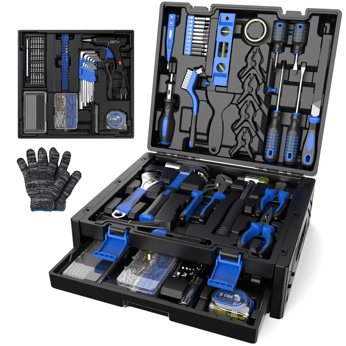 SundpeyPRO 326-PCS Home Tool Kit - Portable Basic Home Repair Tool Set - General Complete Household Outils Box with Hot Glue Gun & Drawer Storage Case for Men Women Homeowner Diyer Handyman SundpeyPRO