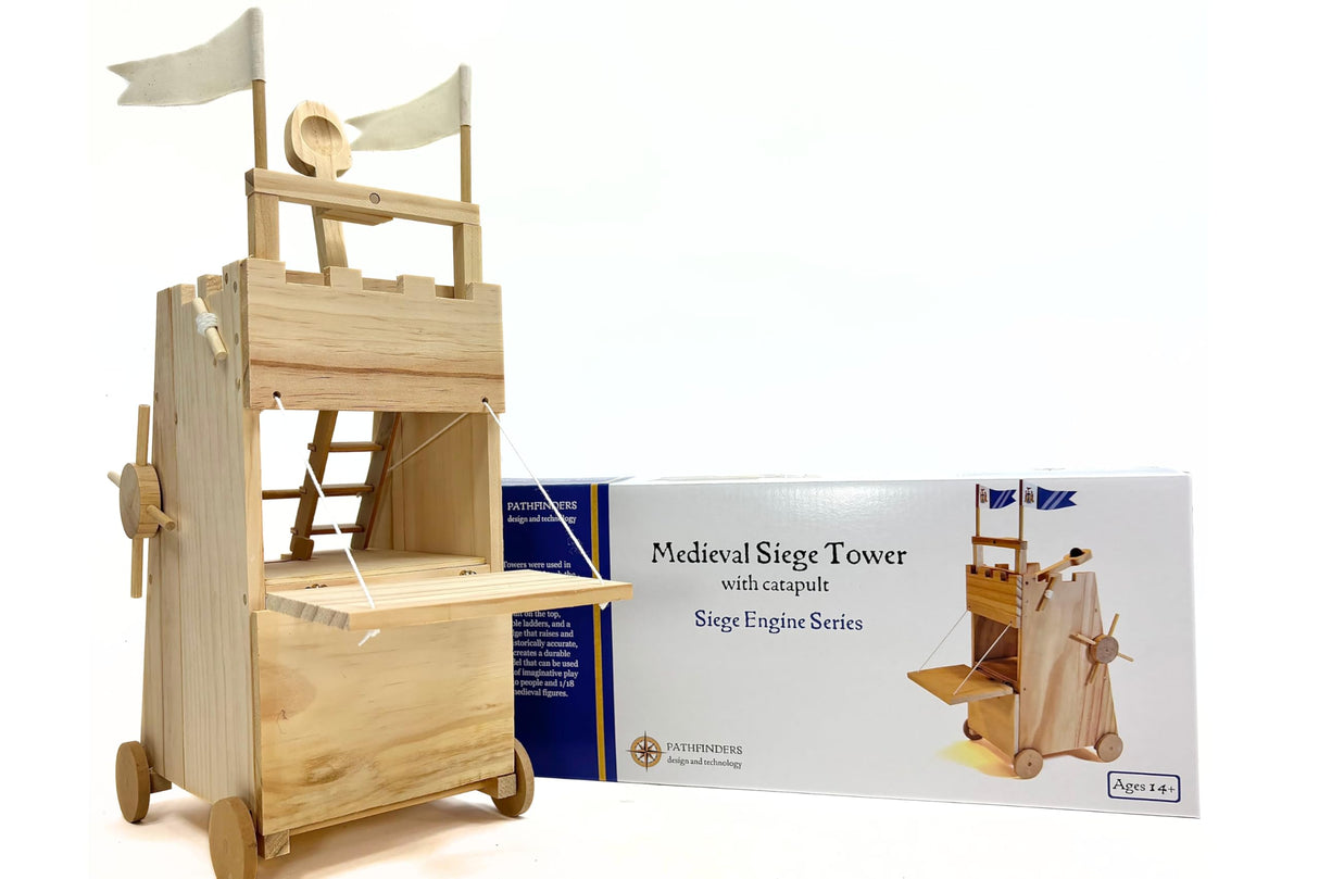 PATHFINDERS STEM Kit – Medieval Siege Tower with Catapult | Wooden Building Kit for Kids Ages 12-14 | Engineering & Physics Toy | Hands-On STEM Project Pathfinders