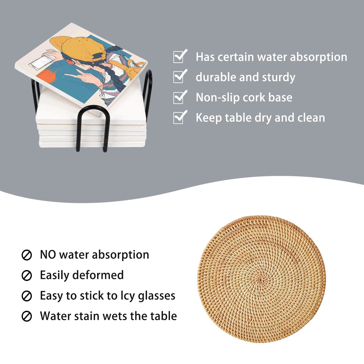 MAIKESUB Sublimation Blanks Drink Coasters Absorbent Coaster Sets of 6 Square Ceramic Drink Coaster for Tabletop Protection Suitable for DIY Crafts Painting Kinds of Cups Wooden Table Cool Home Decor MAIKESUB