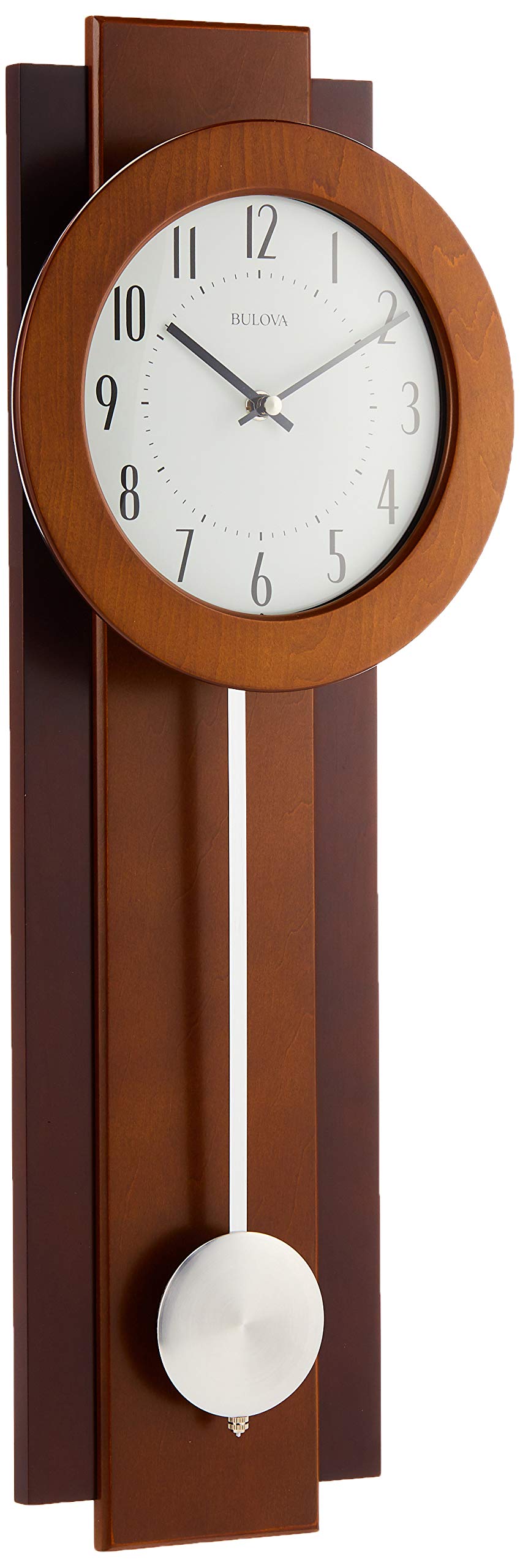 Bulova C3383 Avent Wall Clock | Two-Tone Wooden Case with Slow-Swing Pendulum | Arabic Numerals | Personalization Plate | 23.5" Height Bulova