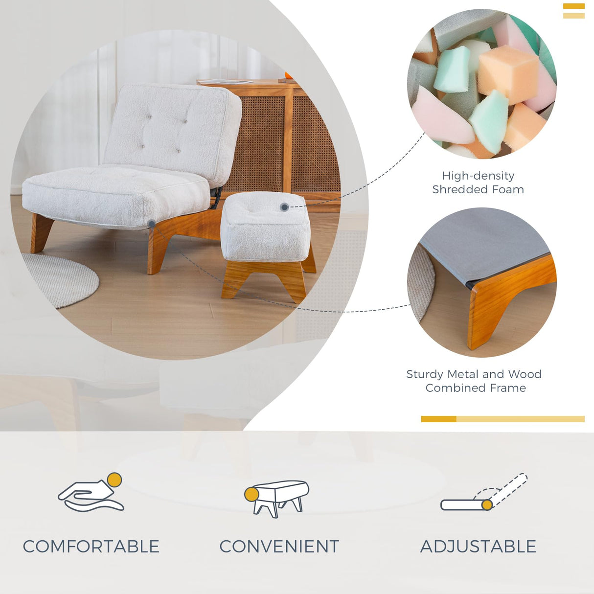 MAXYOYO Adjustable Accent Chair with Ottoman, Thick Cushion Seated Lounge Chair Reclining Chair for Living Room, Cozy Recliner and Footrest Set, Beige MAXYOYO