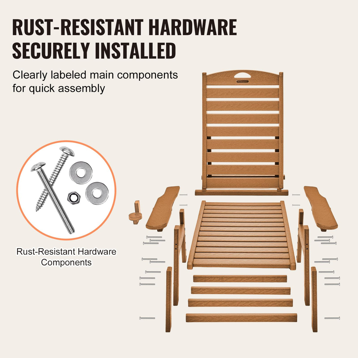 VEVOR Chaise Lounge Chair, 450 lbs Weight Capacity, Adjustable Patio Lounge Chair for Outdoor with 6 Positions Backrest, HDPE Lounge Chair with Cup Holder for Pool Poolside Deck Backyard Lawn, Brown VEVOR