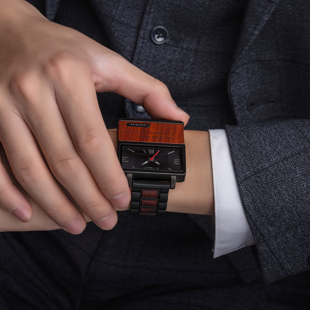 2win Engraved Wooden Watches Nameplate Custom for Men Unique Alloy & Wood Design Watch Personalized Gifts for Husband Men Boyfriend (Customize-1) 2win