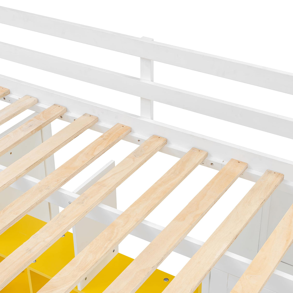 Merax Full Size Wood Loft Bed with Wardrobe & Shelves & Cabinet, Space-Saving Multi-Storage Bed Frame with Staircase, Bear 600lbs, White+Yellow Merax