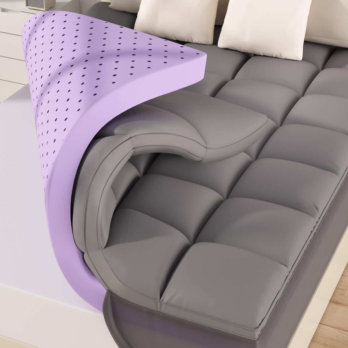 SINWEEK Dual Layer 5 Inch Memory Foam Mattress Topper King Size, 3 Inch Gel Memory Foam Plus 2 Inch 1450 GSM Down Alternative Quilted Pillow Top Mattress Pad Cover, Dark Gray SINWEEK