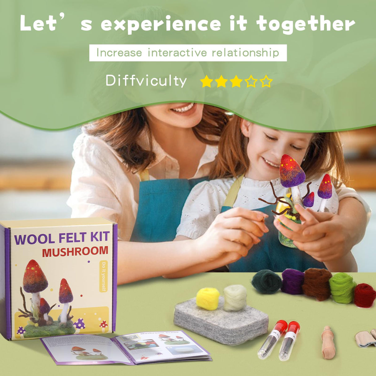 Yizzvb Mushroom Needle Felting Kit, Felt Kits for Beginners Adult, Wool Felting Kit with Felting Pad, Felting Needles and Instruction for DIY Lovers Yizzvb