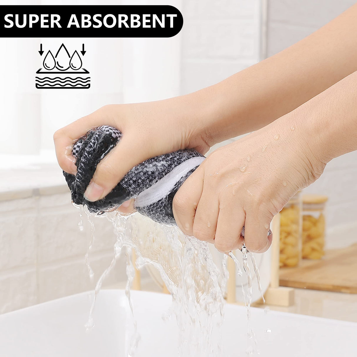 Homaxy 100% Cotton Waffle Weave Check Plaid Kitchen Towels, 13 x 28 Inches, Super Soft and Absorbent Dish Towels for Drying Dishes, 4-Pack, White & Black Homaxy