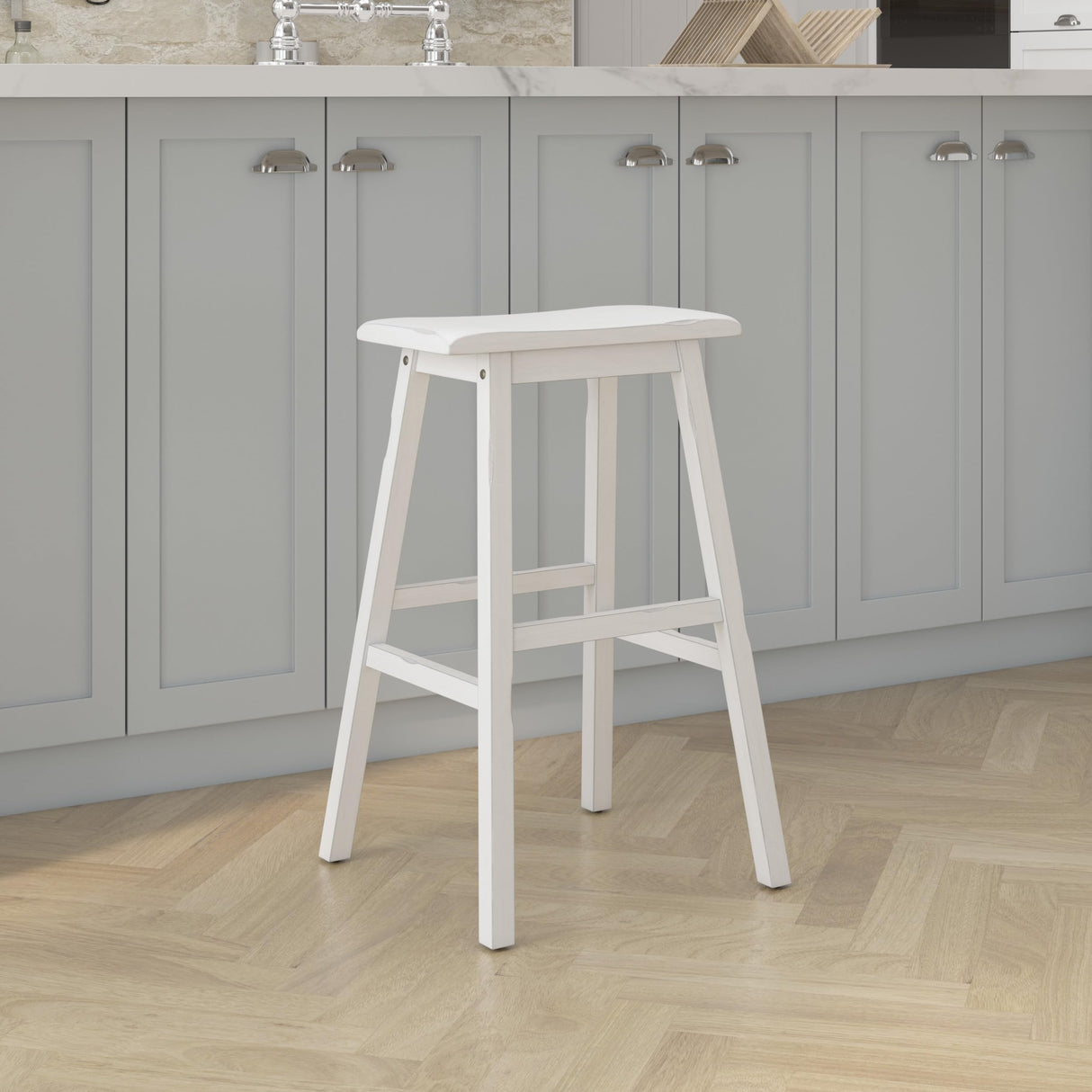 Hillsdale Moreno Wood Backless Bar Height Stool, 29" High, Sea White Hillsdale