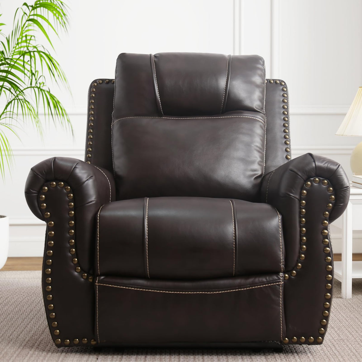 ANJ Electric Power Recliner Chair with USB Ports, Breathable Faux Leather Oversized Recliner with Comfortable Arms, Back and Headrest, Single Sofa for Living Room, Dark Brown ANJ