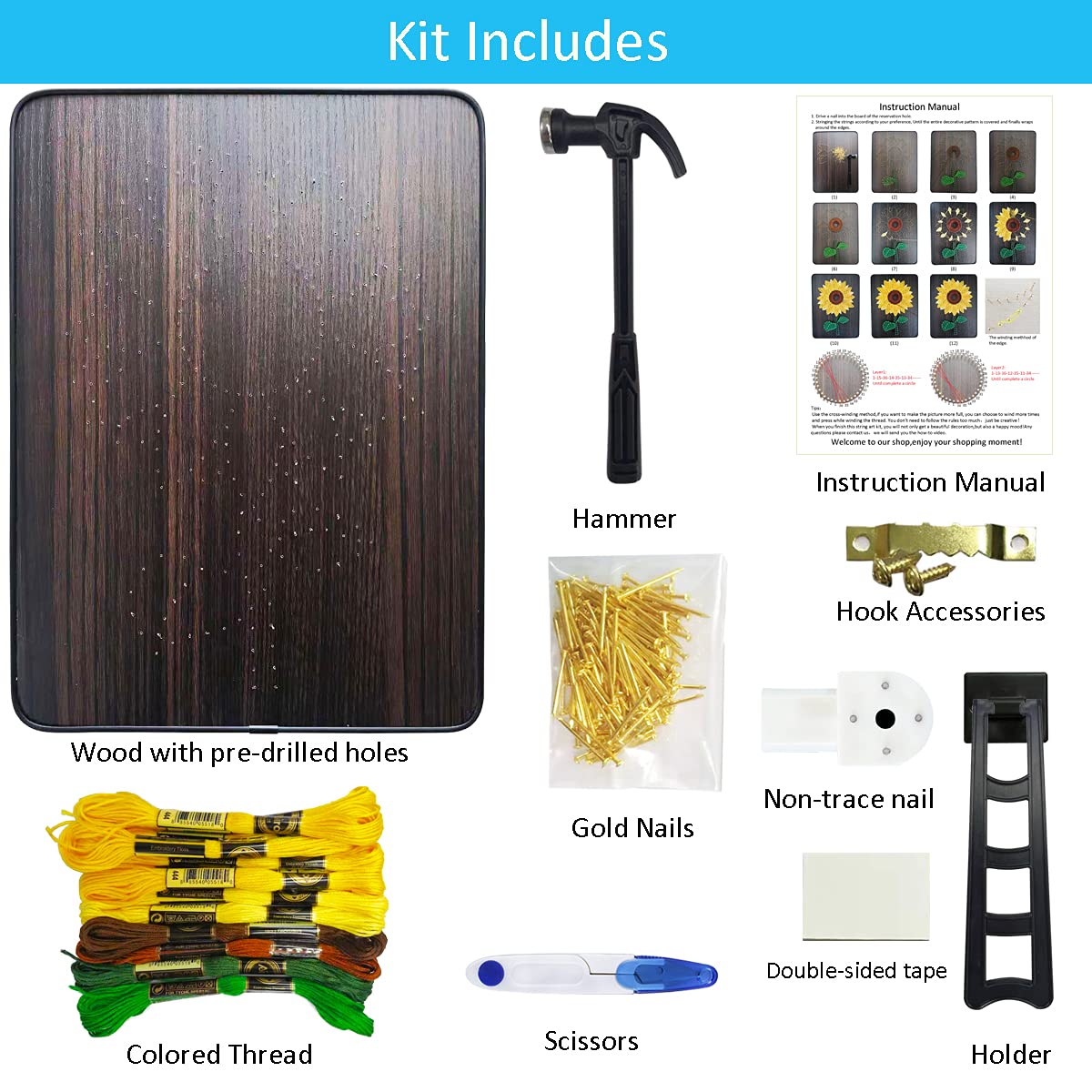 DIY String Art Kit for Adults,Beginner,Teens,Kids.Include All Necessary Accessories and Frame, Adults Crafts Kit, Home Wall Decorations Unique Gift(Sunflower 9.8 X 13.4 inch) KRSHEMDE