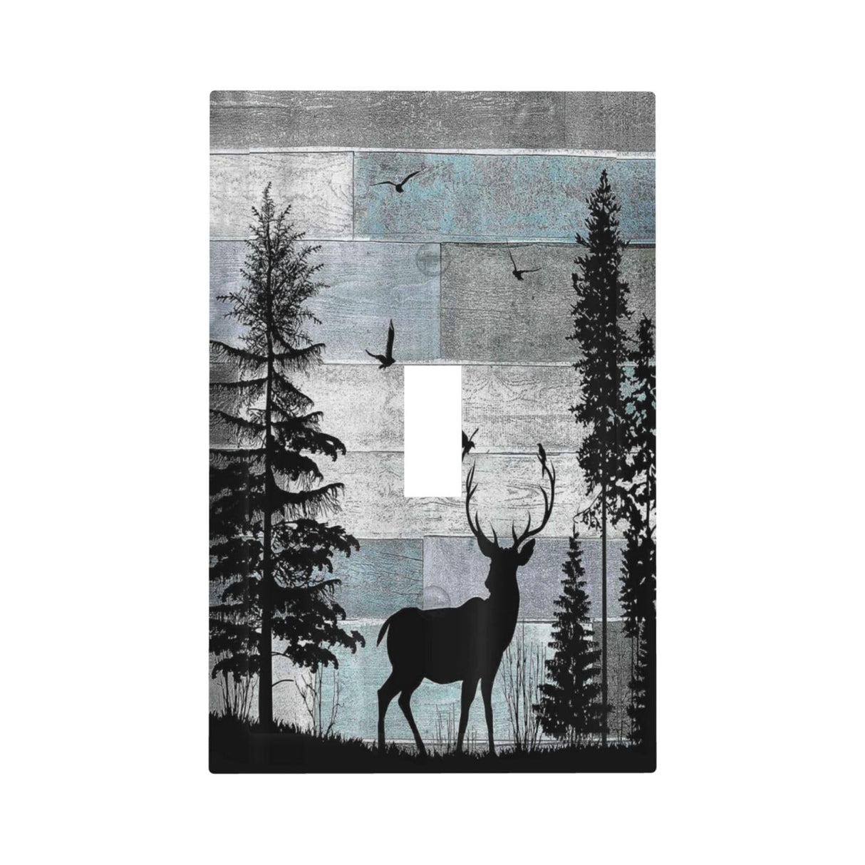 Forest Cabin Deer on Wooden Board Single Toggle Light Switch Covers Decorative Country Farmhouse 1 Gang Wall Plate Rustic Lodge Device Electrical Switchplate Faceplate for Bathroom Bedroom Decor Thsanju