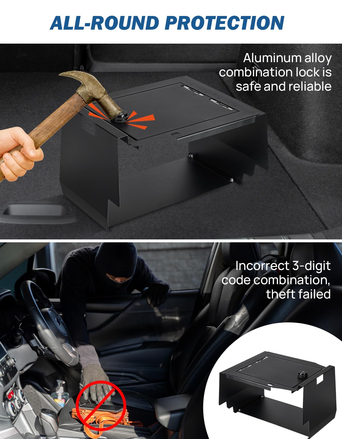JOYTUTUS Center Console Safe Lock Box Compatible with 2021-2025 F150 Center Console Gun Safe Armrest Lockbox with 3 Digit Combo Code Lock F150 Accessories JOYTUTUS