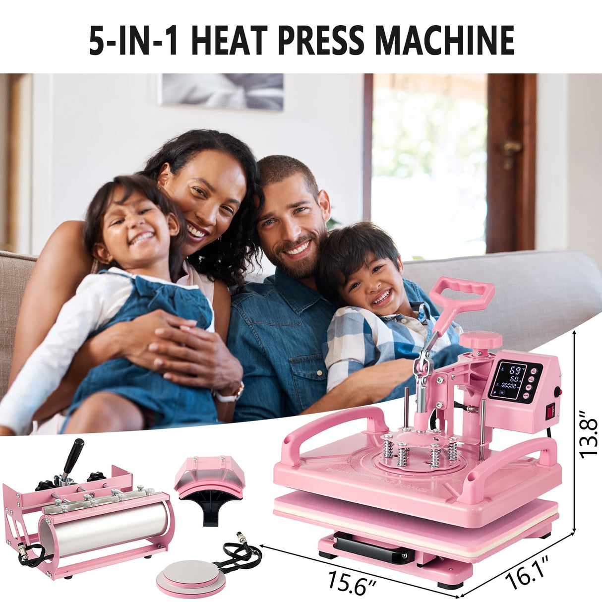 Leomru 5 in 1 Heat Press Machine 12x15 Inch, Heat Press Machine for T Shirts Hat Cap Mug Plate 360° Swing Away, Sublimation Heat Press Heat Transfer Machine W/ 30OZ Tumbler Press Pink Leomru