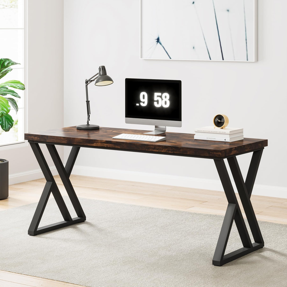 Tribesigns Writing Computer Desk, 55 inch Heavy Duty Study Desk with Z-Shaped Metal Leg, Modern Simple Home Office Computer Desk, Rustic Brown Tribesigns