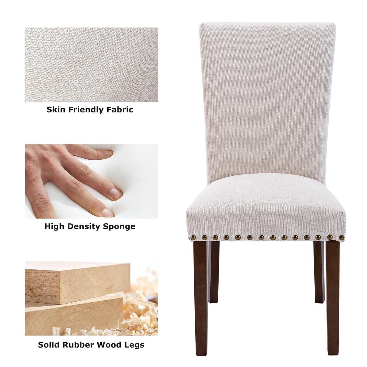 COLAMY Upholstered Dining Chairs Set of 4, Parsons Style Linen Beige Accent Chairs with High Back, for Round Kitchen Table or Small Dining Room – Comfortable & Stylish COLAMY