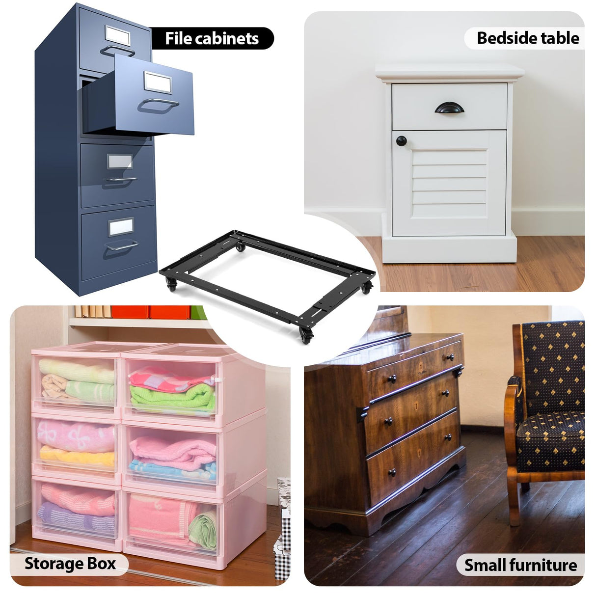 Yuntau Adjustable Lateral Files and Storage Cabinet Dolly Large Commercial Adjustable Cabinet File Dolly for Home Office, Long30''-42'', Width18''-25'' Yuntau