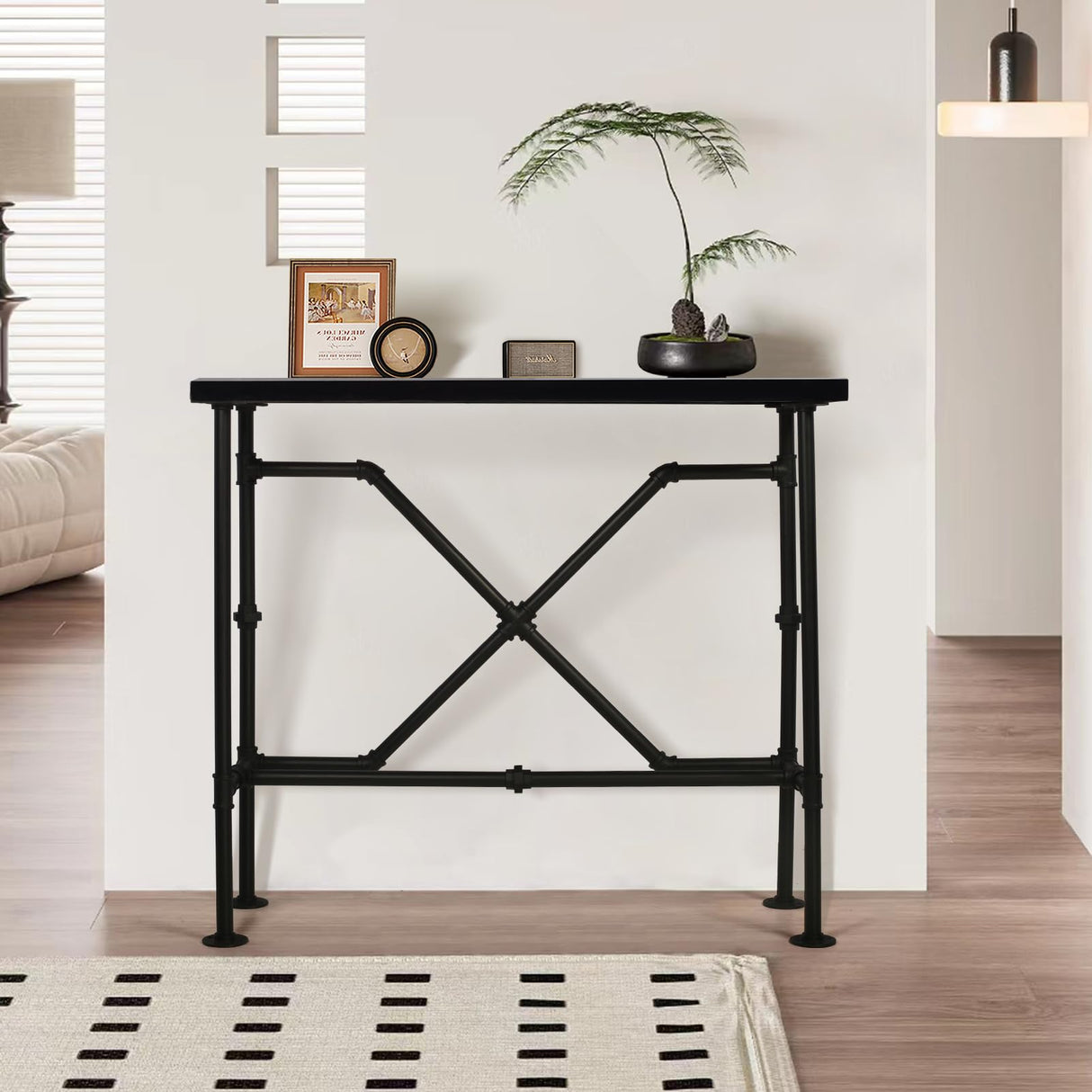 Narrow Industrial Bar Table in Rustic Walnut - 47.24" High Top for Small Spaces LOKKHAN