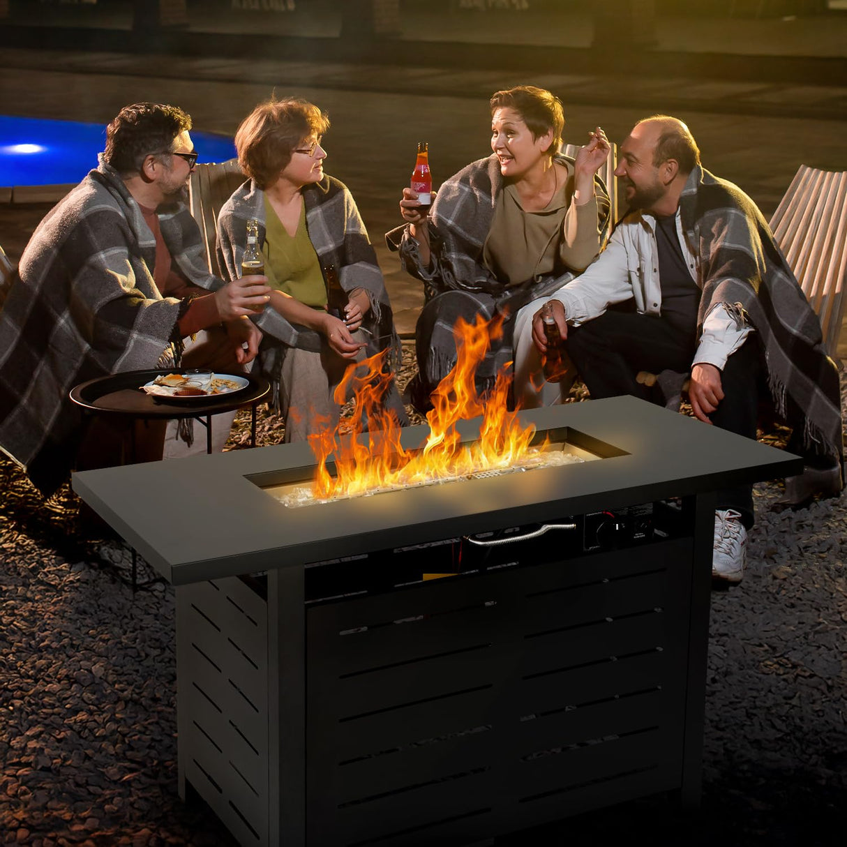 Hykolity 42 Inch Gas Fire Pit Table, 60,000 BTU Propane Pits for Outside with Steel Lid and Waterproof Cover, 2 in 1 Firepit Table Gatherings Parties on Patio Deck Garden Backyard, Black hykolity