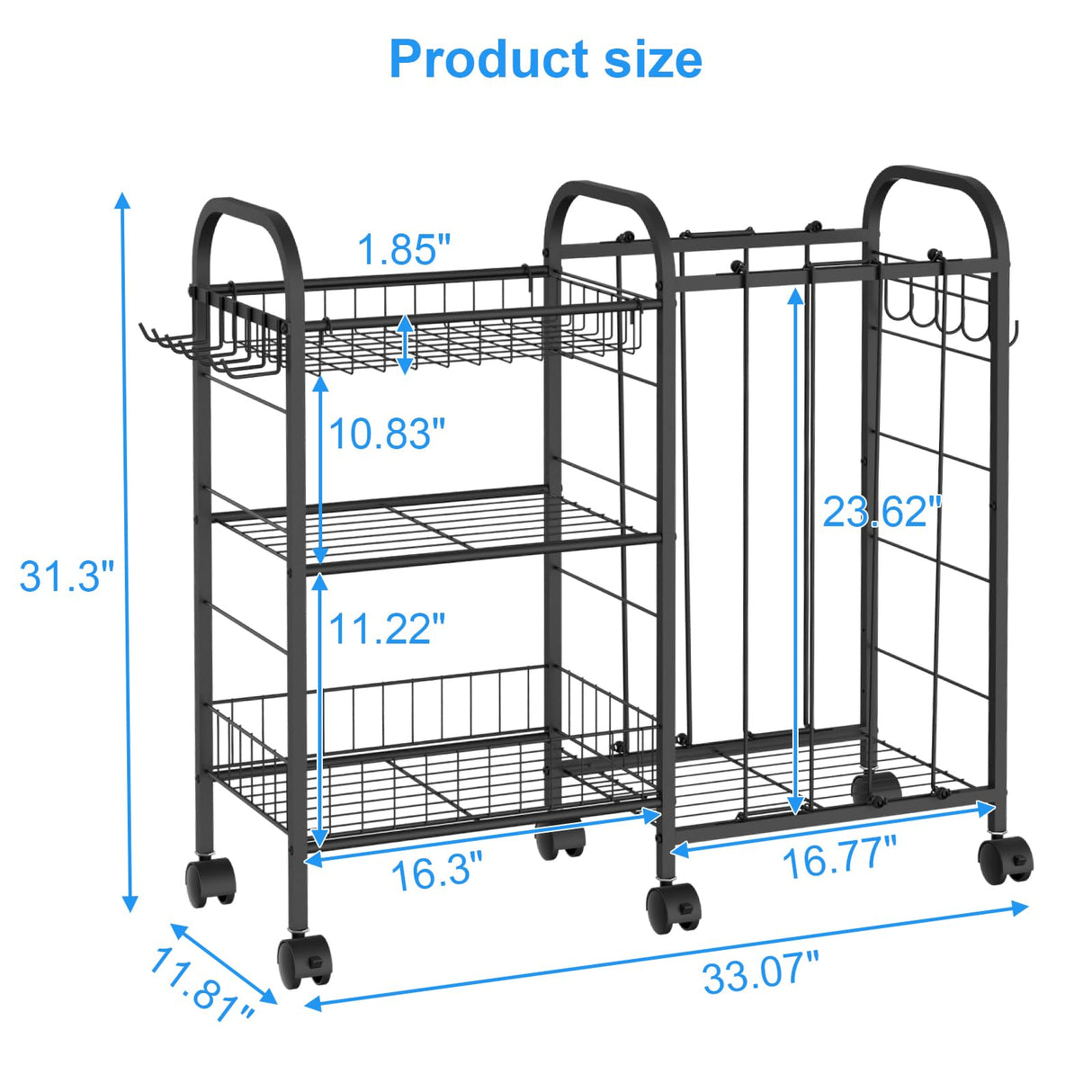 NEYCIL Ball Storage Rack, Sports Ball Storage Cart with 6 Wheels, Elastic Strap, Removable Basket, Hooks, Sports Equipment Organizer For Garage, Children's Room, Court, School, Small Gym, Outdoor NEYCIL